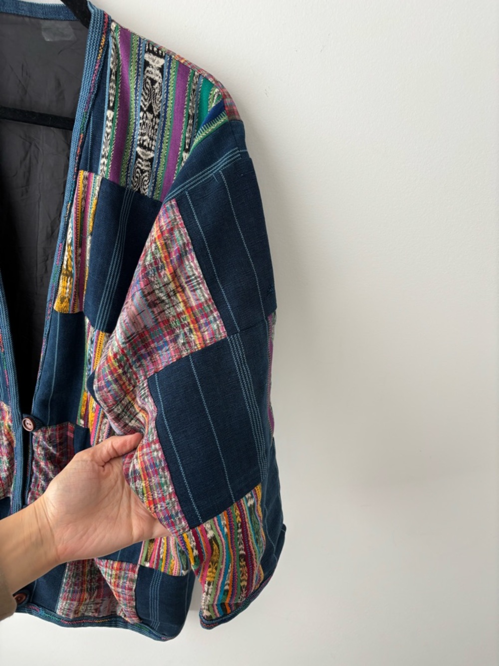 Vintage Patchwork Woven Jacket Ethnic Boho Southwestern Textile Oversized Coat - Picture 6 of 13